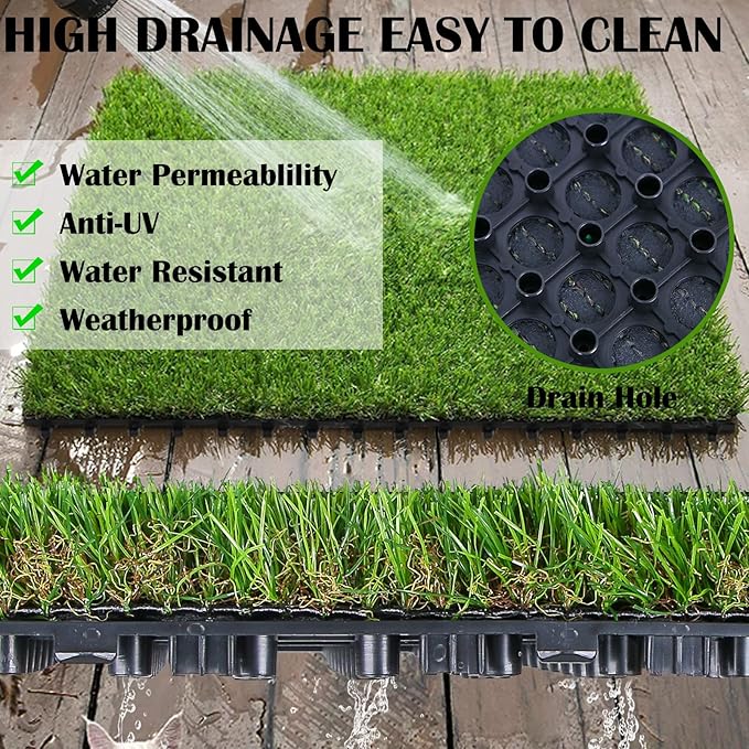 XLX TURF Interlocking Fake Grass Tiles for Dogs Potty - Pets Friendly Artificial Grass for Dog Kennel Outdoor Patio Balcony & Home Decor, 12"x12" 9 Pack