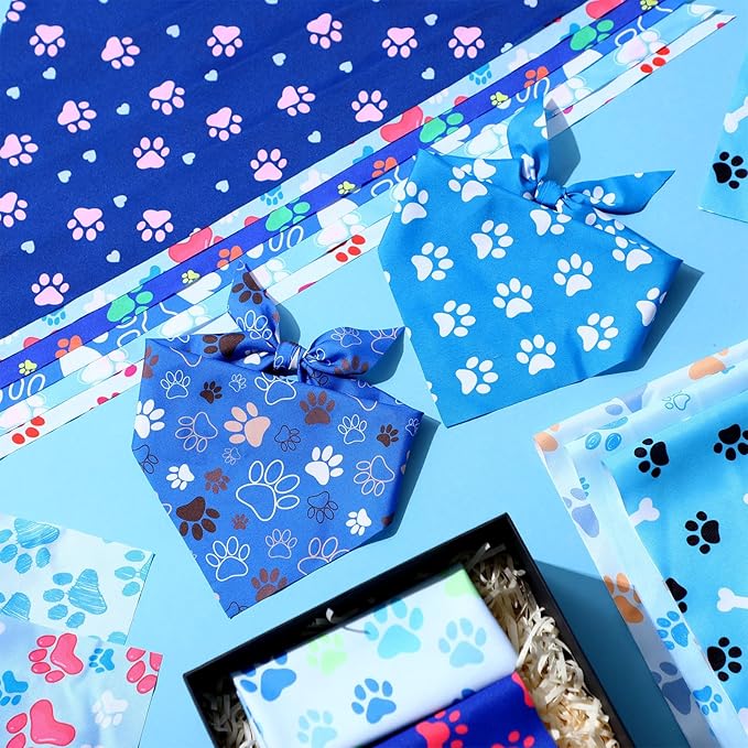 50 Pcs Blue Paw Print Dog Bandanas Bulk Animal Footprint Bandanas for Dogs Triangle Kerchief Bib Scarf Set for Pet Winter Costume Photo Props Daily Accessories Pet Shops (31.5 x 21.7 x 21.7)