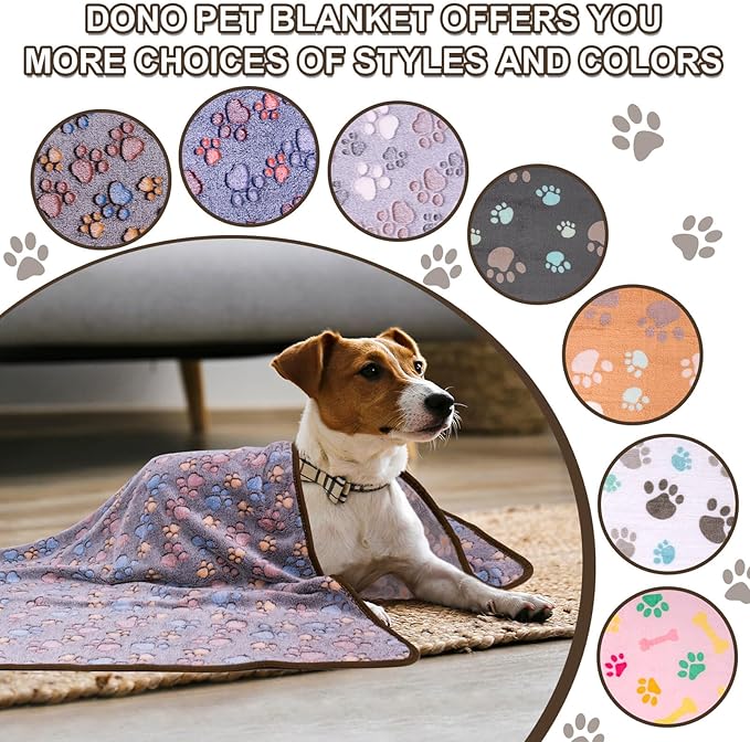 Dono 1 Pack 3 Pink Dog Blankets for Small Dogs, Soft Fluffy Paw Print Pattern Fleece Pet Blanket Warm Sleep Mat, Puppy Kitten Blanket Doggy Mat for Small Dogs Girl -23 * 16in