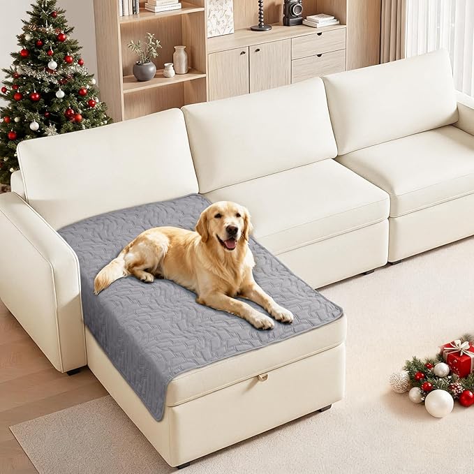 Waterproof Dog Bed Cover, Non-Slip Dog Blanket for Couch, Couch Covers for Dogs Washable, Pet Blanket for Furniture, Pet Bed Mat for Sofa, Car, Pet Supplies (40x50 Inch, Light Grey)