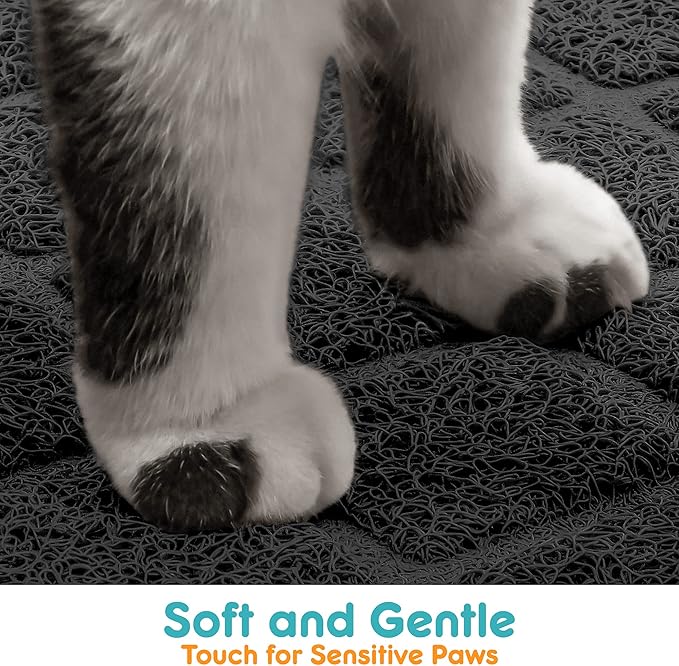 PVC Cat Litter Mat 24" x 15" Inch Black, Non-Slip, Less Waste Cat Litter Box Mat, Soft on Kitty’s Paws, Urine Waterproof
