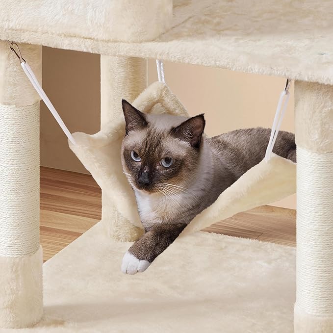 Yaheetech 64.5in Cat Tree Cat Tower Scratching Post, Plush Cover Cat Condo Bed Furniture with Hammock, Platform, Perch for Extra Large Cats as Playing House