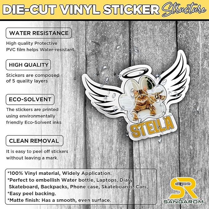 Custom Pet Memorial Paw Name Sticker Personalized Text Photo Rememberance Decal Waterproof Die Cut Vinyl & Transparent DTF Decal for Water Bottle Laptop Car Helmet Gifts for Men Women