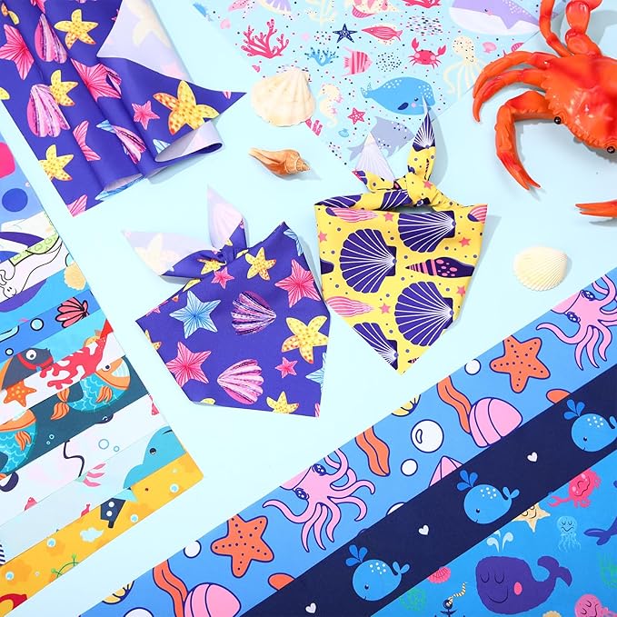 100 Pcs Dog Bandanas Bulk Hawaiian Dog Bandanas Summer 3 Sizes Washable Adjustable Scarf for Beach Small Medium Large Pet Supplies(Ocean)