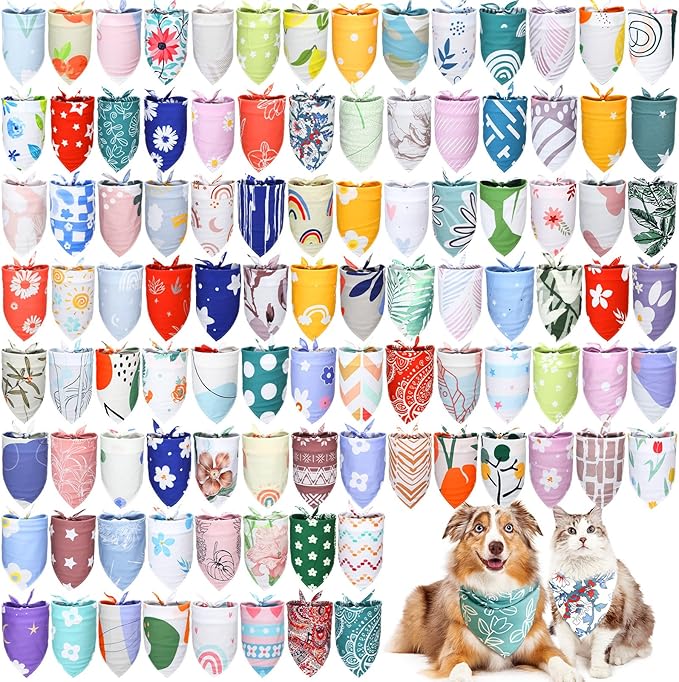 150 Pcs Boho Dog Bandanas Bulk Pet Bibs Colorful Triangle Scarf Pet Boho Bandanas for Medium Large Dogs Spring Summer Birthday Costume Decoration