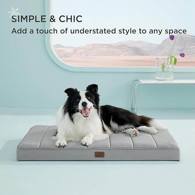 Bedsure Cooling Dog Bed for Crate - Large Comfy Flat Puppy Beds with Removable Washable Cover, Orthopedic Egg Crate Foam Pet Mat, Suitable for Pet Up to 50 lbs