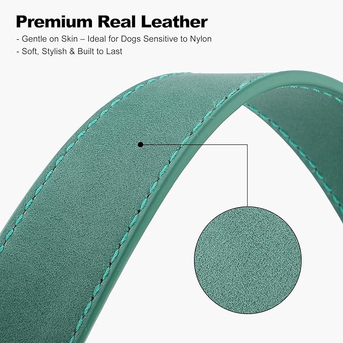 Plutus Pet Genuine Leather Dog Collar – Adjustable Pet Collar with Quick Release Metal Buckle, Soft Real Leather for Small Medium Large Dogs, Heavy Duty & Skin-Friendly (Green, S)