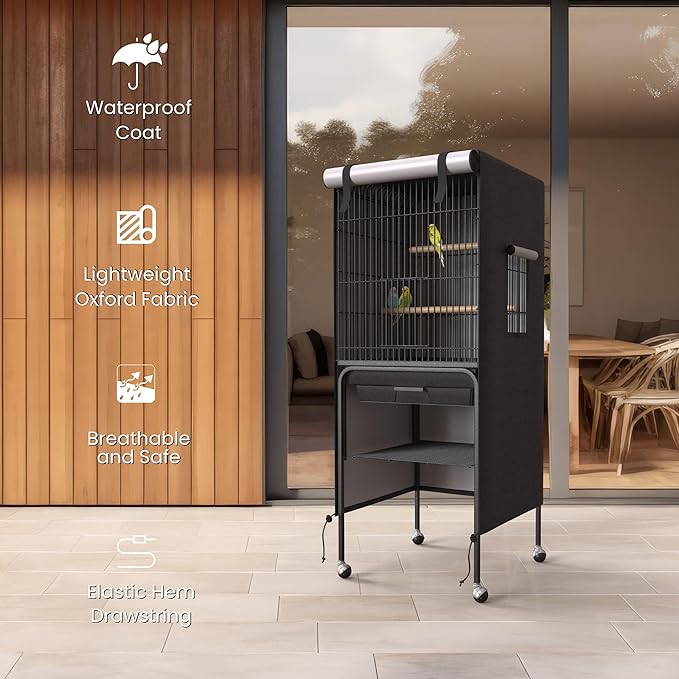 Universal Bird Cage Cover Good Night Blackout Thin Lightweight Breathable Small Animal Cages Cover Pet Removable Durable Protector (Black, 60" H x 18" W x 18" L)