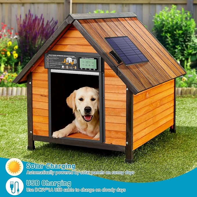 Automatic Pet Door, Dog Door Radar, Timer & Light Sensor Modes, Solar & USB Rechargeable Doggy Door, Durable Aluminum, Weatherproof, 10"×13", 24/7 Operation for Small Pets Up to 45 lb (White)