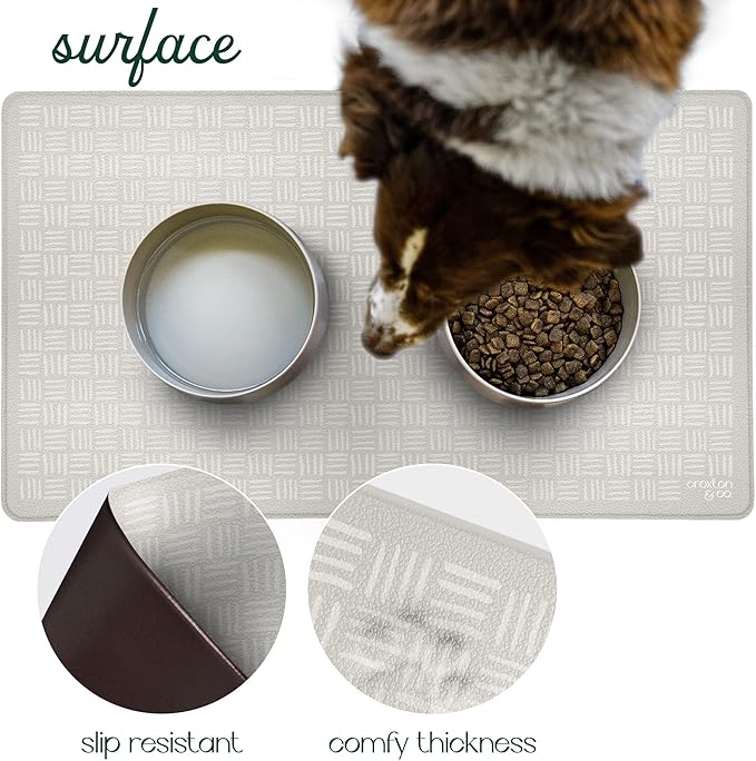 CROXTON & CO. Non-Slip Faux Leather Pet Feeding Mat for Dog Bowls | Large Bowl Mat for Food and Water | Durable, Easy-to-Clean Pet Food Mat for Floors | Size: 16.5"x28"