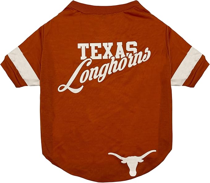 NCAA Texas Longhorns T-SHIRT for DOGS & CATS, Large. FOOTBALL/BASKETBALL DOG SHIRT for College NCAA Team Fans. NEW & UPDATED FASHIONABLE STRIPE DESIGN, DURABLE & CUTE SPORTS PET TEE SHIRT OUTFIT