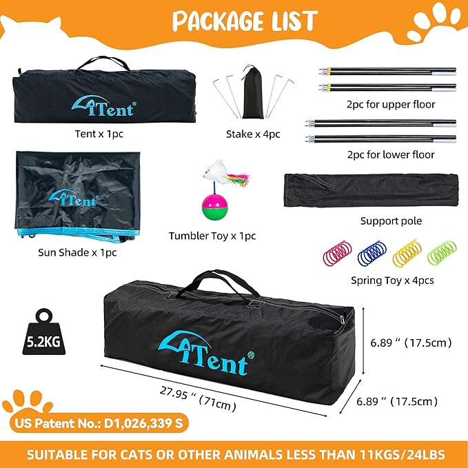 Cat Enclosure Kitten and Cat Tower Tent for Indoor and Outdoor,3 Tier Cat Cage Inside, X-Large Outdoor Catio,Portable and Foldable,Two Doors Design can Assemble More Shapes (Patented)