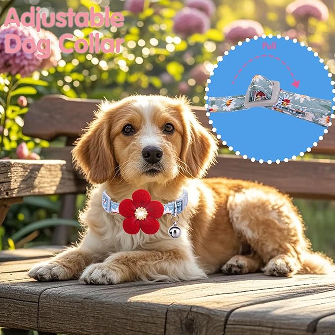 Medium Dog Collar with Flower, Dog Collars for Medium Dogs Collar for Girl Cute Dog Collar with Bell, Adjustable Length