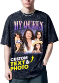 H-DEWALL Custom T Shirts Mineral Wash Tshirt Bootleg Rap Tee Customized Gifts for Boyfriend Birthday Shirts Tops for Women