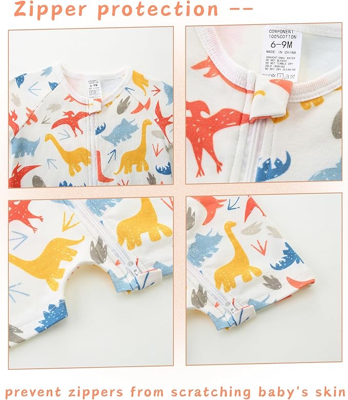 Unisex Summer Trendy 2-Pack Rompers Short Sleeve Zipped Bodysuit Infant Cotton Outfits