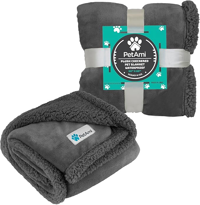 PetAmi Waterproof Dog Blanket for Small Medium Dog Puppy Cat Throw for Couch Cover Leakproof Protection, Sherpa Fleece, Reversible Soft Washable 29x40 Gray Gray