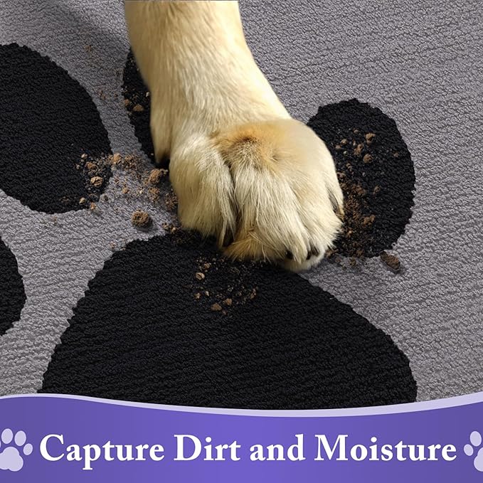 Buganda Dog Door Mat for Muddy Paws, Absorbent Dirt Trapper Non Slip Indoor Doormats, Washable Low-Profile Mat for Mud Dogs, Entryway Carpet for Inside Floor (48x30 Inches, Grey)