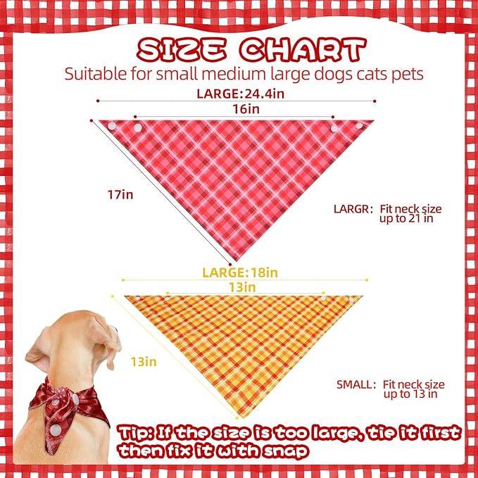 PAWCHIE Dog Bandanas Small Reversible Styles Pet Triangle Scarf Bibs - Adjustable with Two Snaps - Kerchief Set Accessories for Dogs, Puppy, Cats, L