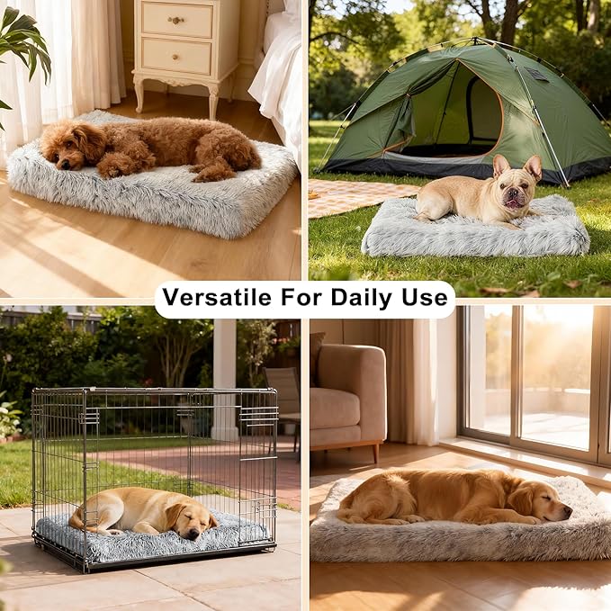 Fluffy Orthopedic Dog Beds for Puppy/Cats with Washable Removable Cover Dog Crate Bed Egg Crate Foam Support Plush Pet Pad Mat with Anti-Slip Bottom (24 * 16,Khaki)