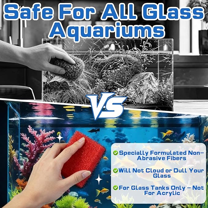 12-Pack Aquarium Glass Cleaner Sponges 3.25" x 3.25" x 1", Non-Scratch Scrubber Pads, Thick & Durable, Safe for Glass Fish Tanks for Crystal Clear View (Red)
