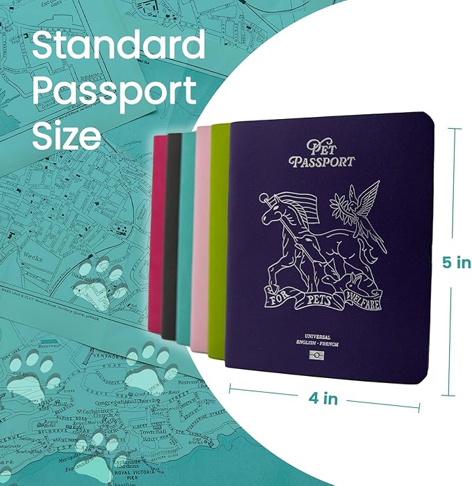 Color Premium PU Leather stitch-sewn US Pet Passport Medical Record for Pet Health and Vaccination English + Spanish for Cat, Dog, Puppy and Kitten (Teal, Single)