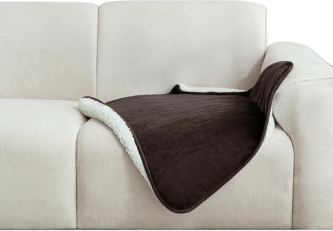 gogobunny Waterproof Bed Blanket, Reversible Sherpa Fleece Throw Blanket for Dog Puppy Cat, Furniture Cover Protects Bed Couch Sofa from Liquid Pee and Pet Fur (Dark Brown, 30x30 inches)