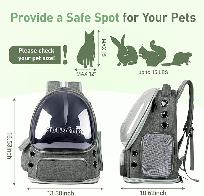 Pawstrip Cat Backpack Carrier with Large Space Bubble Window, Airline Approved Breathable Pet Carrier for Small Dogs Cats up to 15lbs, Foldable for Travel Hiking & Outdoor Use