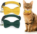 Cat Collar Breakaway with Bells, Soft Cotton Green Cat Bowtie Collar for Girl Boy Cats, Small Cats Collar with Bow for Spring Summer,2 Pack Cute Kitten Collars with Removable Bowtie 8-12Inch