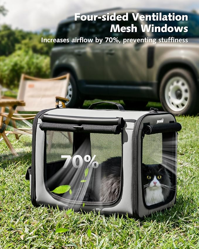 Pecute Dog Car Carrier Light Weight 19.7×16.9×14.8in, Dog Carrier Easy to Assemble, Dog Car Crate Portable and Breathable,Pet Carrier for Indoor and Outdoor, Dog Travel Crate with Curtain Gray