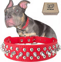 TEEMERRYCA Adjustable Microfiber Leather Spiked Studded Dog Collars with a Squeak Ball Gift for Small Medium Large Pets Like Cats/Pit Bull/Bulldog/Pugs/Husky, Red, M(12"-15")