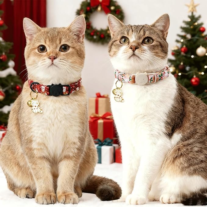 Elegant little tail 2 Pack Cat Collar- Christmas Cat Collars Breakaway with Bell Pendant Wedding Kitten Boy Girl Safety Adjustable 7-12 Inch Collar for Small Cats Puppy