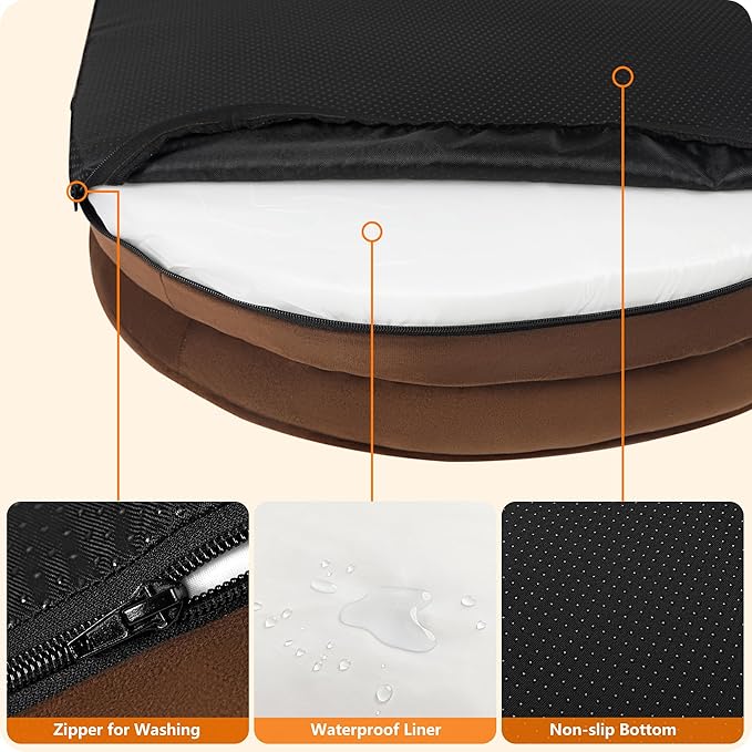 Dwanton Orthopedic Dog Bed for Medium Dogs with Gel Memory Foam, Waterproof Dog Sofa, Washable Pet Bed with Four Sided Bolster Cushion, Removable Cover & Non-Slip Bottom, 28", Brown