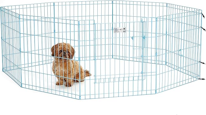 MidWest Homes for Pets Folding Metal Puppy / Dog Exercise Pen, Indoor/Outdoor Playpen with Door, 16 Sq Feet of Play Space, 24-Inches Tall, Blue