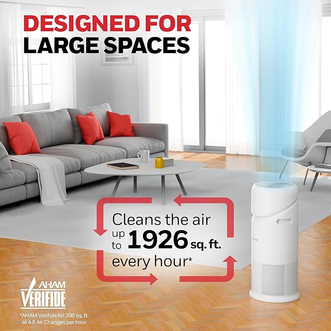 Honeywell Allergen Plus™ 3-in-1 HEPA Air Purifier for Home, Fan & Adjustable Airflow for Large Rooms up to 1928 Ft², Air Quality Sensor, Reduces Allergens, Pet Dander & Odors, HPA6000, White