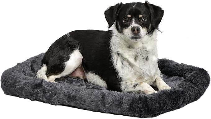 MidWest Homes for Pets QuietTime Dog Bed – Gray Faux Fur Bolster, Ultra-Soft and Machine Washable, Fits 24-Inch Crates and Carriers, for Small Breed Dogs