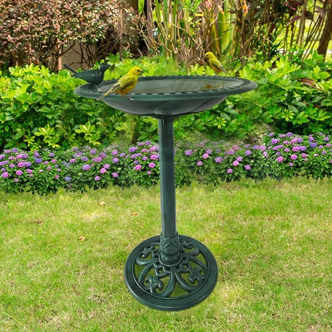 BACKYARD EXPRESSIONS PATIO · HOME · GARDEN 915025-NM Outdoor Garden Bird Bath- Green- Weather Resistant Polyresin-30 Inch-Backyard Expressions