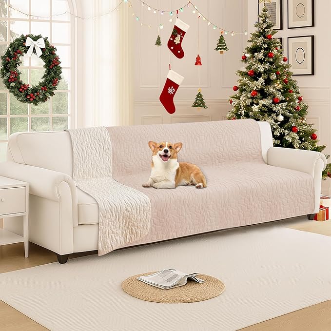 Waterproof Dog Bed Cover Pet Blanket, Soft Couch Cover for Dogs Washable, Non-Slip Dog Blanket Protect Furniture Couch Sofa Car for Puppy Large Dogs Cat (82x102 Inch, Beige)