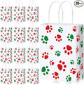 Blulu 20 Pcs Christmas Red Green Puppy Dog Paw Gift Bags with Paper Twist Handles, Dog Paper Gift Paw Treat Goodie Bags for Pet Treat Party Favor, 6.3 x 3.1 x 8.6 Inch