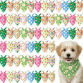 Weewooday 50 Pcs Spring Dog Bandanas Bulk with Daisy, Flower, Floral Soft Bibs Adjustable Triangle Pet Scarf Bowtie for Small Medium Large Costume Grooming(19.7 x 13.8 x 13.8 Inch)