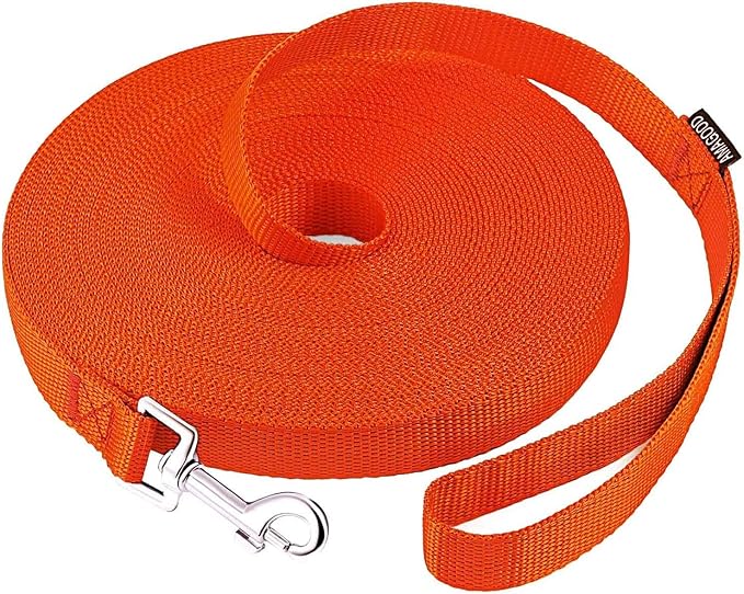 AmaGood Dog/Puppy Obedience Recall Training Agility Lead-15 ft 20 ft 30 ft 50 ft Long Leash-for Dog Training,Tie Out,Play,Safety,Camping (20 feet, Orange)