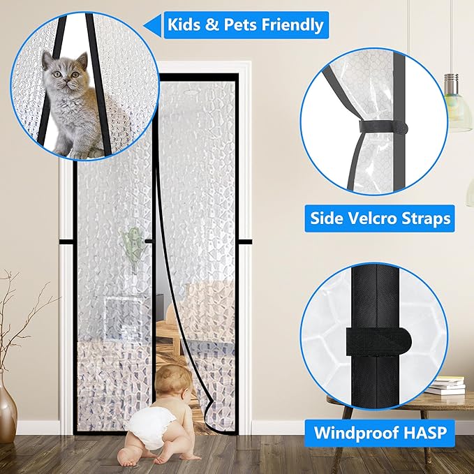 RELIANCER Magnetic Thermal Insulated Door Curtain,Waterproof EVA Door Cover,Fit Doors Size Up To 70"x96",Temperature Protection Insulated Doorway Curtain Partition,Patio Self-Closing Doors Net Screen