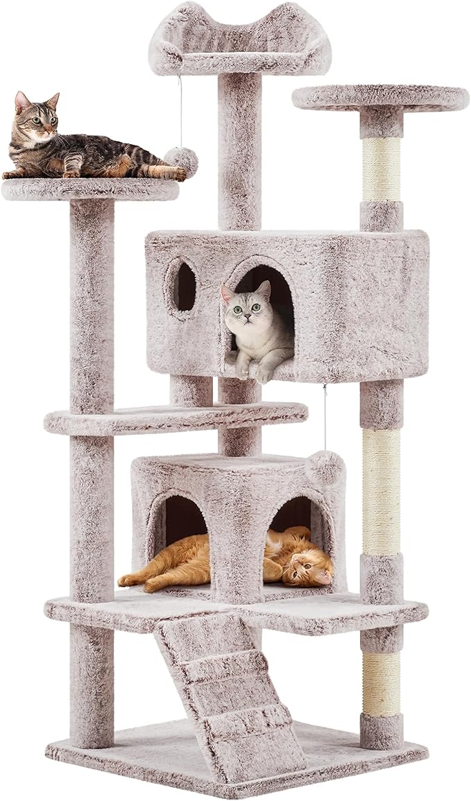 Yaheetech 54in Cat Tree, Cat Tower with Double Condo, Sisal Scratching Posts, and Dangling Balls, Pet Furniture Kitten Play House