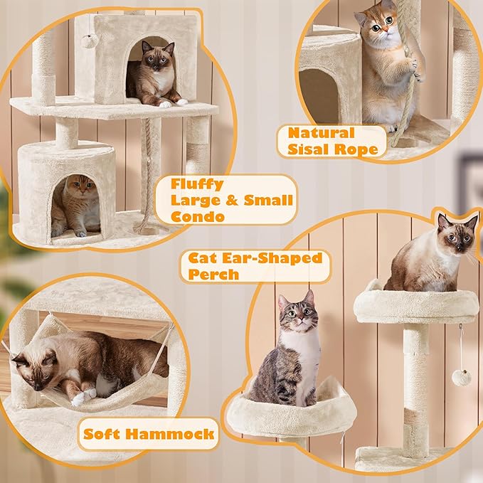 Yaheetech Cat Tower, 70.5in Cat Tree for Indoor Cats, Multi-Level Climbing Tree w/Condo & Plush Perches, Large Cat Play House Scratching Post for Kitten Beige