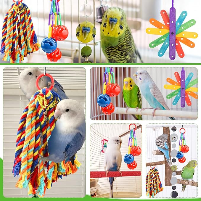 Small Bird Toys Parakeet Cage Accessories, Parakeet Toys, Swing Hanging Standing Chewing Toy, Bird Toys for Parakeets, Cockatiel, Parrot, 4pcs