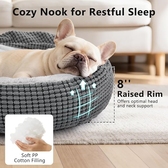SIWA MARY Dog Bed with Attached Blanket for Small Dogs or Cats, Soft Plush Cozy Donut Cuddler Hooded Pet Beds Washable. Round Puppy Bed Orthopedic, Calming Cat Cave Bed. Anti-Slip Bottom 26inch