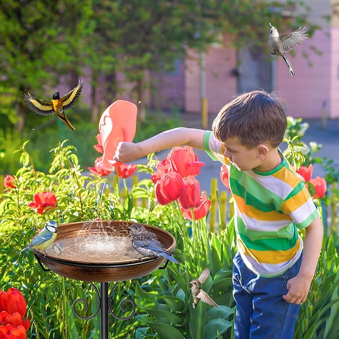 38In Freestanding Bird Bath for Outside, Detachable Birdbaths with Metal Stake, Bird Bath Feeder Bowl for Outdoors Garden Patio Yard Lawn,Sturdy Upgraded 5 Pronged Base (Vintage Bronze)