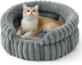Bedsure ComfyFleece™ Small Cat Bed, Washable Round Cute Pet Beds for Indoor Cats, Super Soft Corduroy Kitten Bed with Anti-Slip Bottom, 20''x20''x8'', Warm Gray