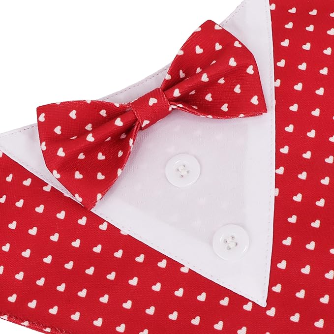 ADOGGYGO Valentine Dog Tuxedo Bandana, Red Heart Pet Tux with Bowtie Adjustable Valentine Costume for Medium Dogs Pets (M)