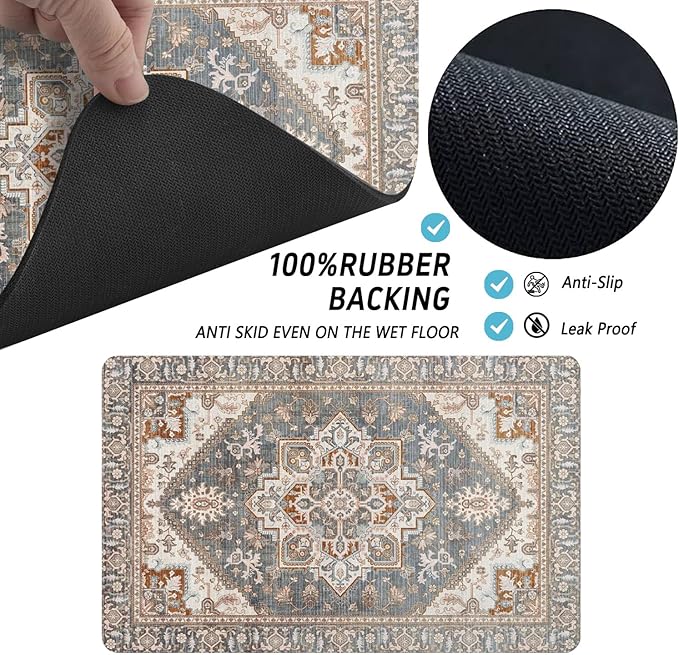 Dog Food Mats for Floors, Absorbent and Quick-Drying Pet Cat Food Mat,Anti-Fouling and Easy-to-Clean Pet Feeding Mat,Dog Bowl Mat for Messy Drinking Water Bowls.12 x20, Bohemia Style
