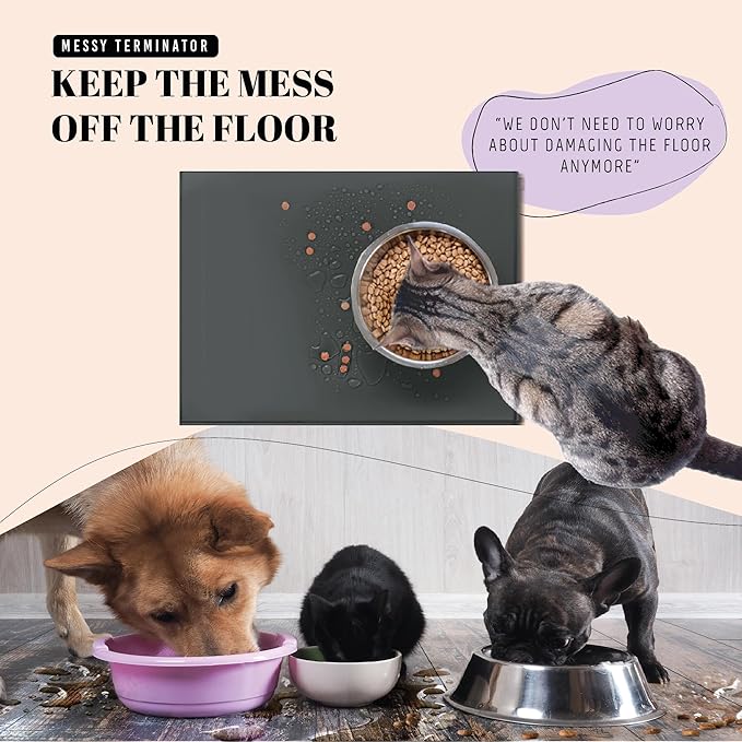 AVERYDAY 100% Waterproof Thicker Silicone Dog Food Mat, 0.63'' Raised Edge Bowl Mat for Food & Water, Non Slip Pet Feeding Placemat for Messy Drinkers, Perfect for Large Medium Small Breeds, 18"x10"